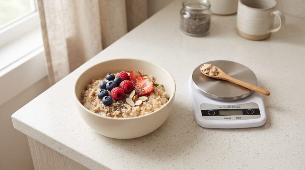 bowl of oats and mixed berries for high-fiber breakfast